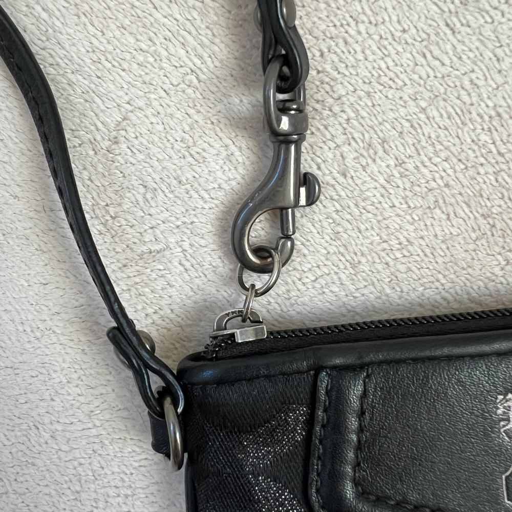 Coach Black Signature Jacquard Wristlet | Leather Trim - Picture 7 of 10